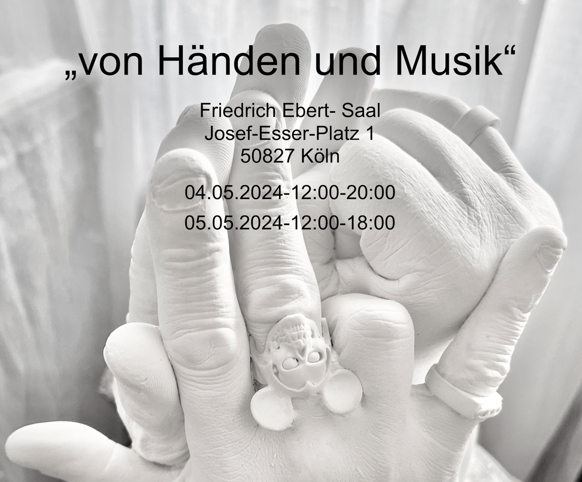 Flyer zur Kunstroute Ehrenfeld mit abgeformten Händen der Band Ultrabomb